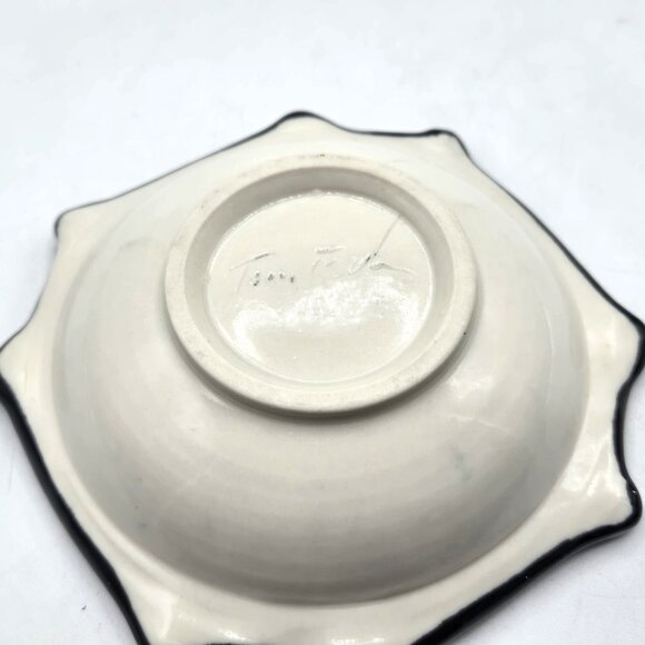 Feed The Kitty Cat Already Dish Bowl Blue White Paw Prints Artist Signed - Picture 5 of 6